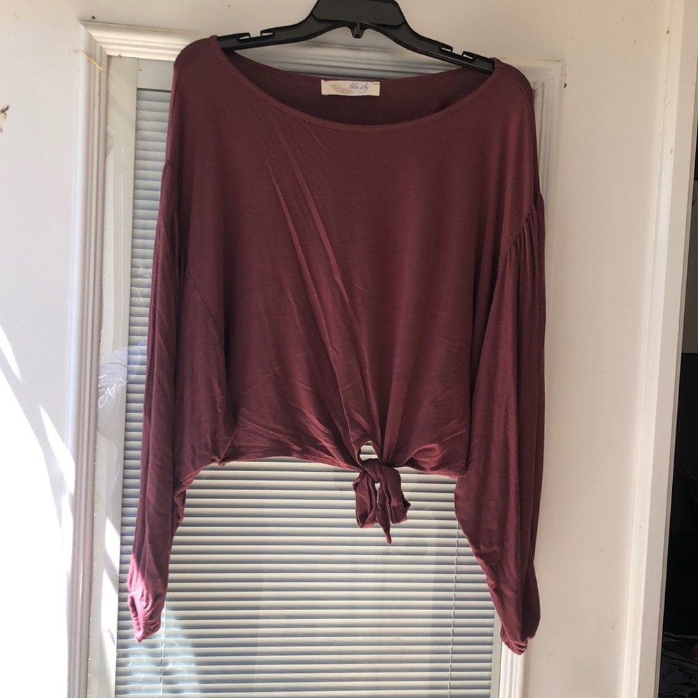 Crop Top with Tie Detail and Balloon Sleeves